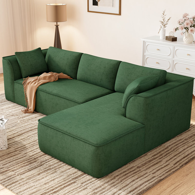 106" Boneless Deep Seat Modular Sofa With Lounge Chair & Memory Foam, Right Hand Facing, Gray Corduroy