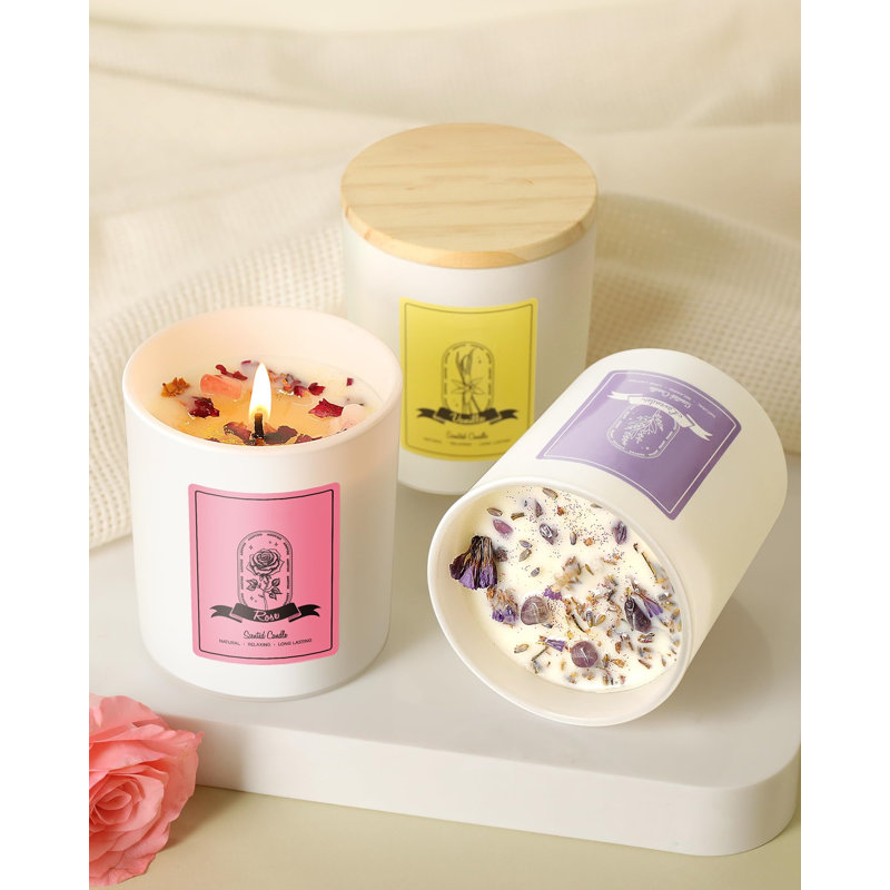 Rose/Vanilla/Eucalyptus/Lavender Scented Candles - Aromatherapy Candle With Crystals Inside, Soy Candles For Home Scented, Christmas Birthday Gifts Candle For Mom
