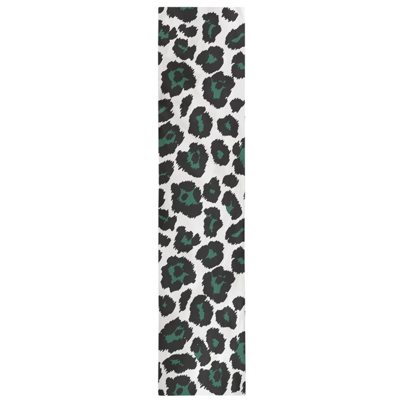 Animal Print Table Runner, 90" x 16", White/Black/Blue