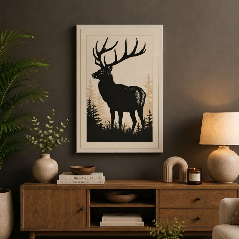 Silent Elk Scandinavian - Wrapped Canvas, 24x16 - 61.0 x 40.6 cm, Cream Border