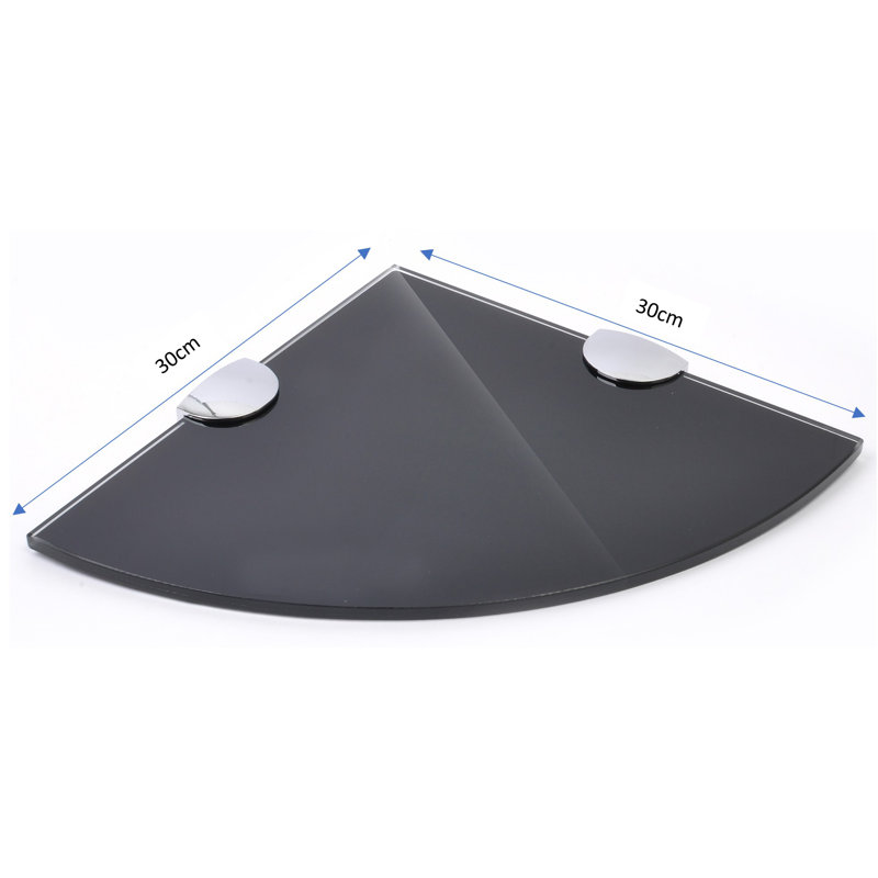 Fanney Triangle Glass Floating Shelf with Adjustable Shelves, 0.6cm H x 30cm W x 30cm D, Black