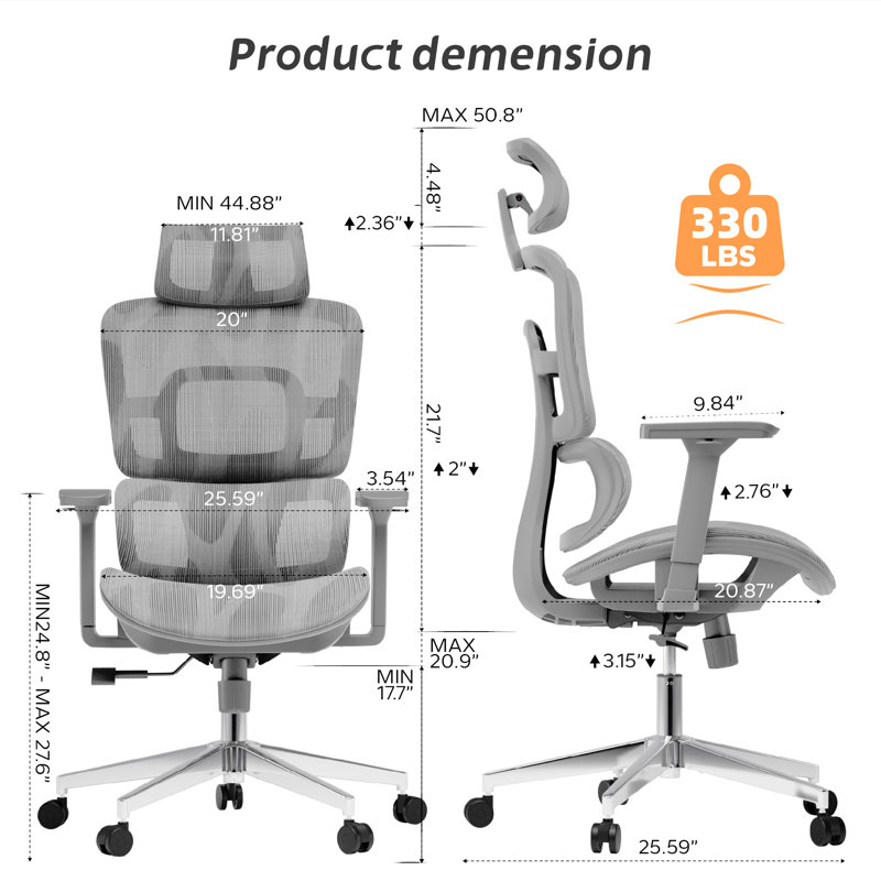 Fauteuil de bureau ergonomique Marsia, Crème / argenté, Gris