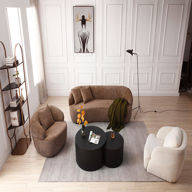 35'' Wide Upholstered Barrel Chair, Brown Fabric