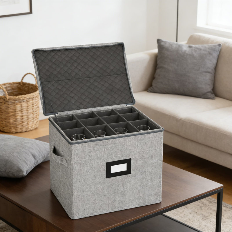 Hard Shell Champagne Flute Storage Box With Dividers, Stemware Organizer Case For 12 Crystal Glasses, Foldable And Portable Design With Handles