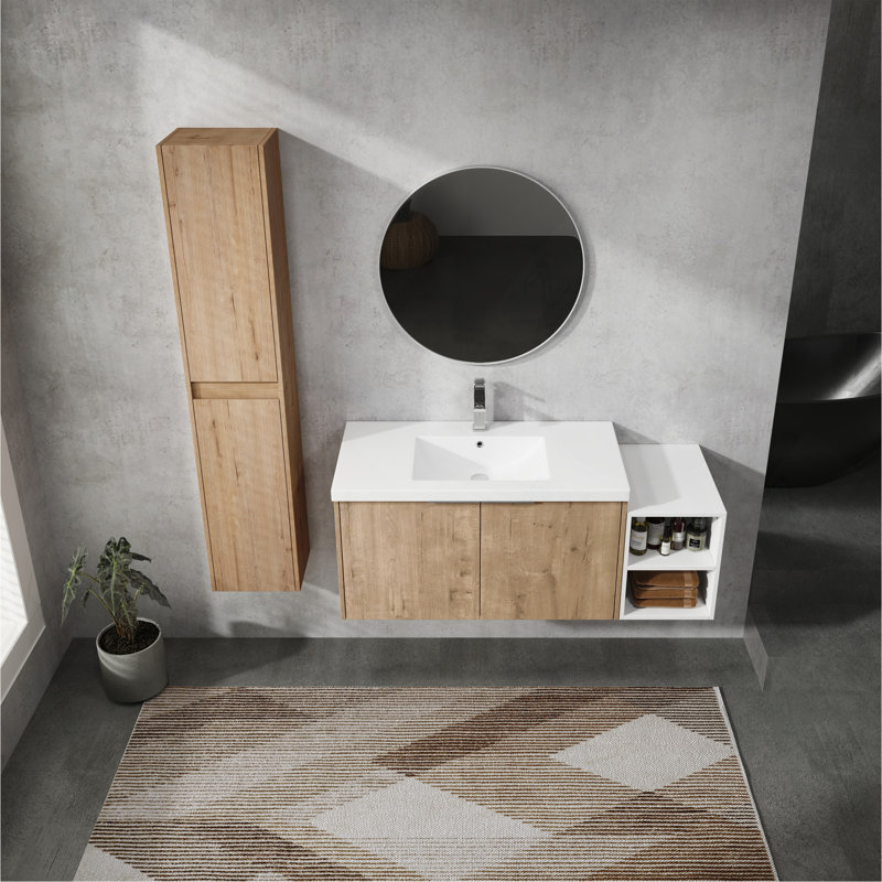 Meuble-lavabo mural modulaire 48 po avec lavabo, armoire latérale et portes à fermeture en douceur 48 po