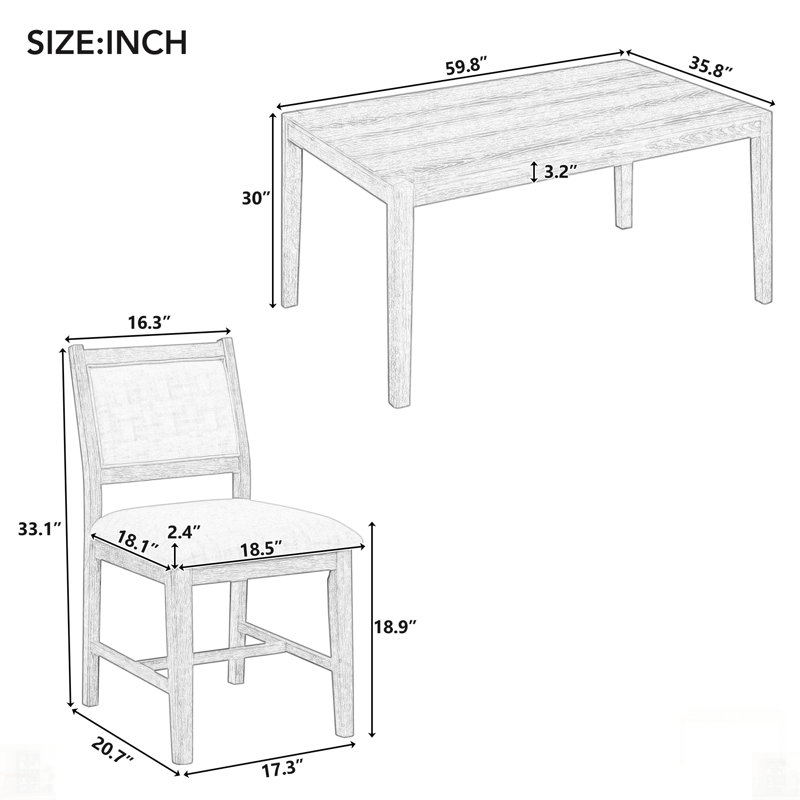 Ensemble de salle à manger avec table rectangulaire et chaises rembourrées pour les repas de famille élégants, parfait pour la salle à manger et la cuisine.