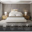 Lit moderne tapissier Burgas avec tête de lit arrondie et rangement, tissu performant-832466546