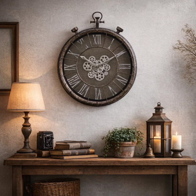 Clocks, 24" Round, Gear Mechanism, Wall Clock, Transitional