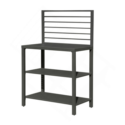 Outdoor Kitchen Island with Storage, Aluminum Kitchen Storage Island Outdoor Prep Table with Double Storage Rack, Freestanding Outdoor Corner Cabinet with Protective Cover Indoor Outdoor