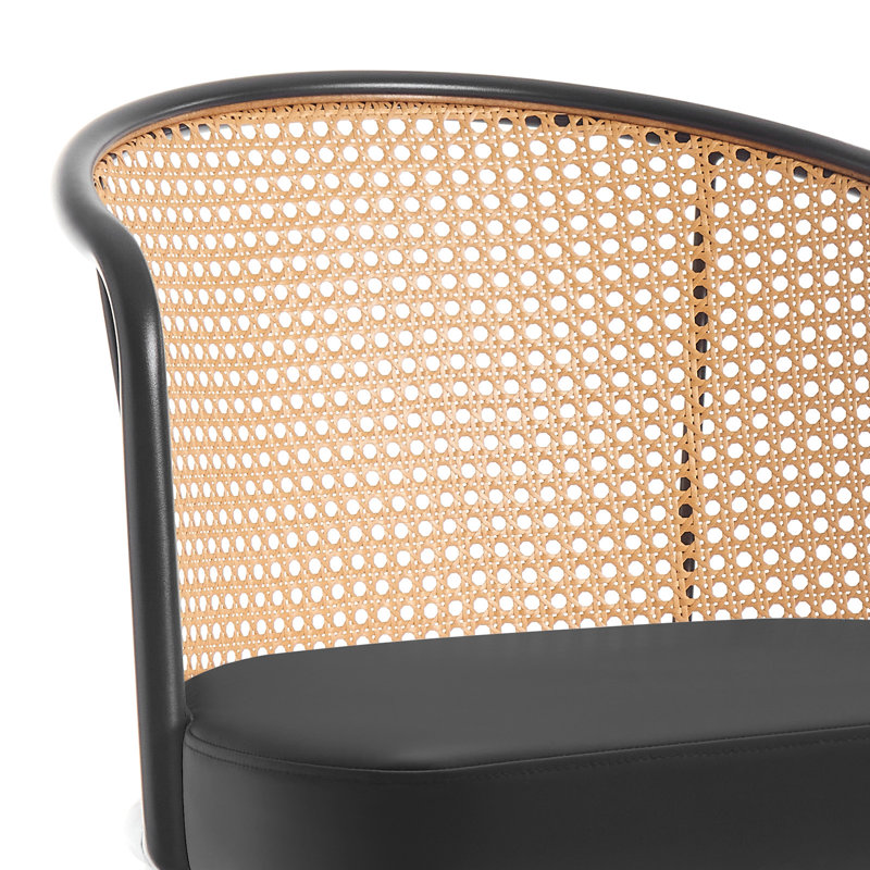 Tabouret rembourré Cane, Tabouret de comptoir (siège d'une hauteur de 26 p, Noir, 3