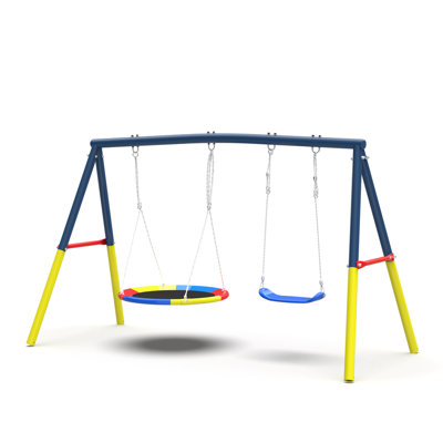 Ensemble de balançoire avec support en métal 440LBS pour cour arrière - soucoupe et balançoire à ceinture | Finition extérieure thermolaquée