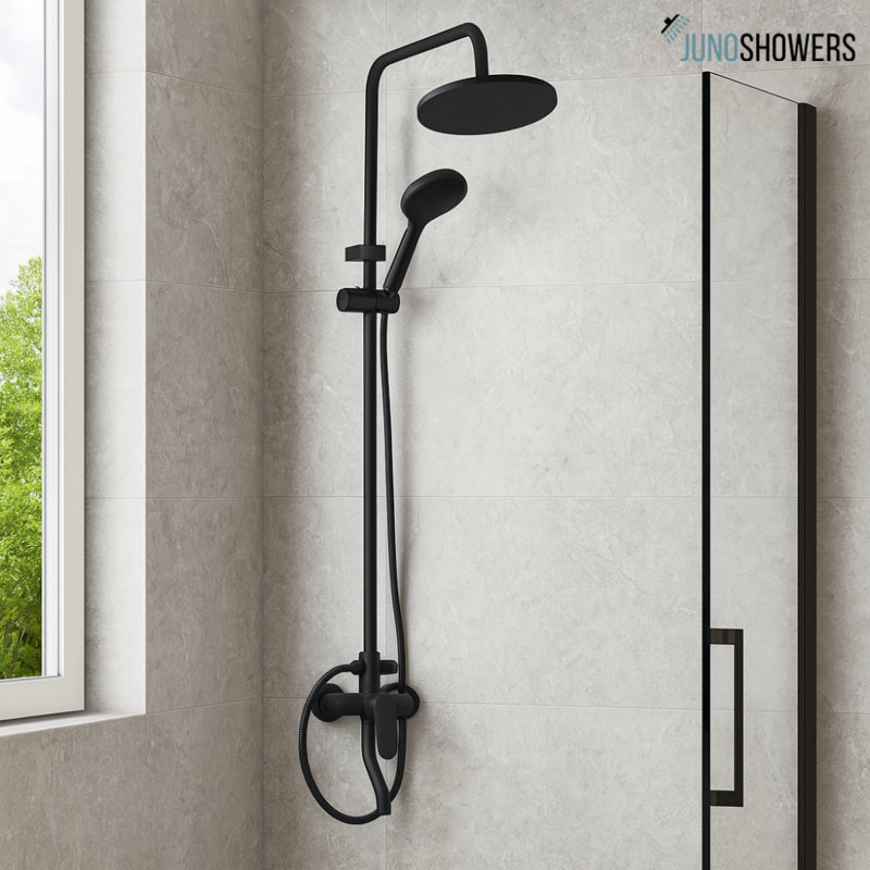 Juno Commercial Matte Black Wall Mounted Single Handle Bathroom Shower Set