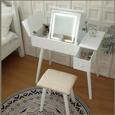 Ensemble de meuble-lavabo avec miroir à DEL et prise de courant, coiffeuse avec tiroirs et armoire, pour chambre à coucher, salle de bain