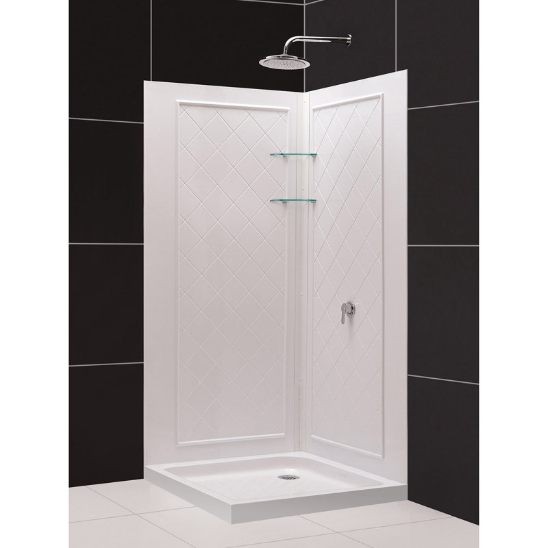 Flex Backwalls 32" W x 32" D x 76.75" H Square Pivot Shower Enclosure with Base Included, Chrome