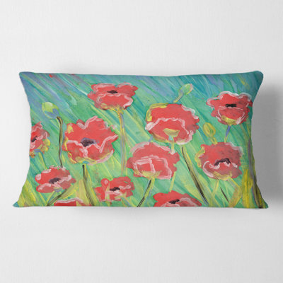 Housse de coussin rectangulaire et insert Gouache of Blooming Poppies