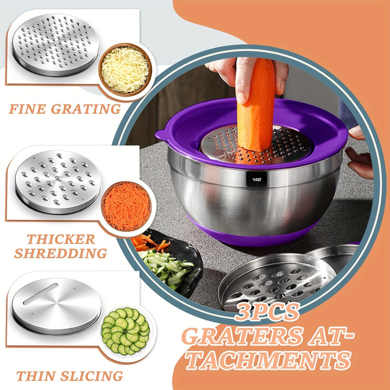 26-Piece Stainless Steel Mixing Bowl Set with Lids and Graters