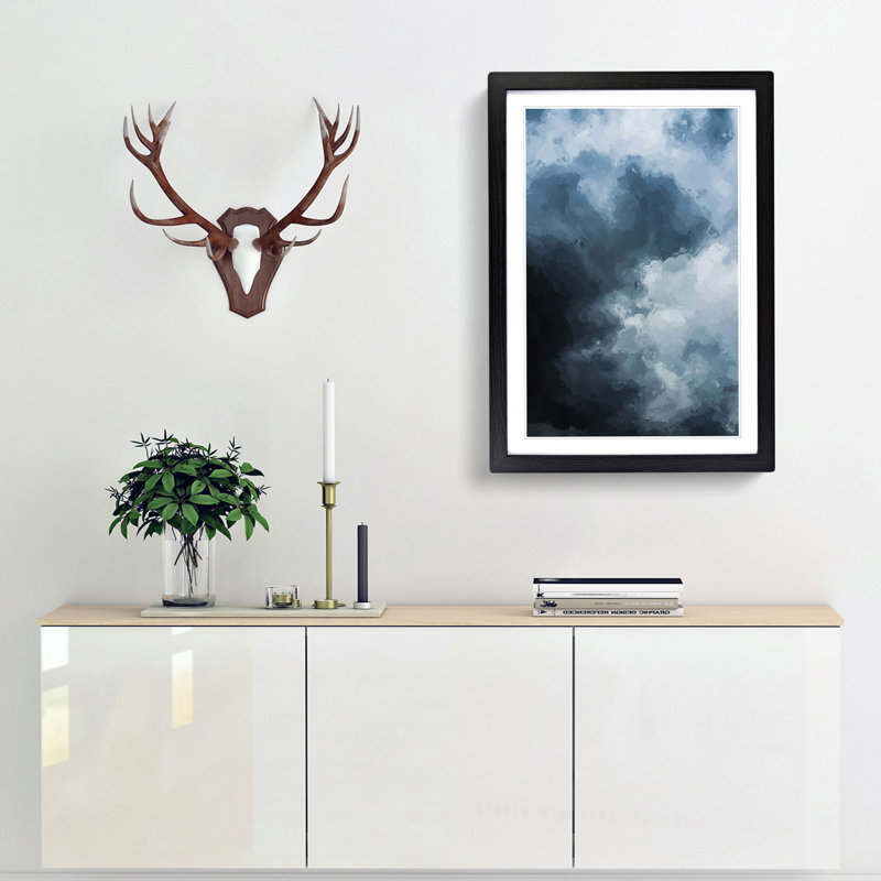White Clouds in Abstract - Picture Frame Painting Print, Black, 76cm H x 50cm W x 2cm D