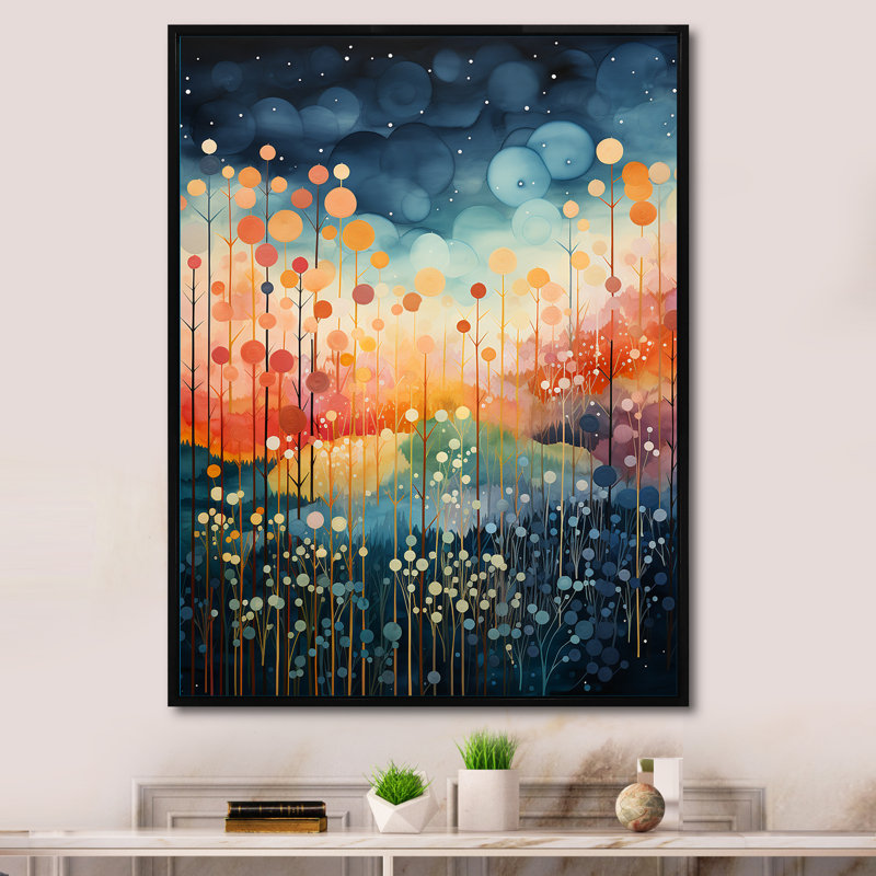 «Blue Pink Mid Century Abstract Landscape», impression sur toile, H 44 po x l 34 po x P 1,5 po, Cadre flottant noir