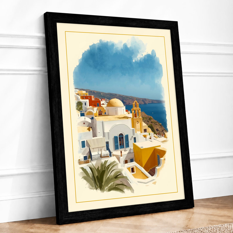 Mediterranean Village Coastal - Print, A2 - 59.4 x 42.0 cm, Black