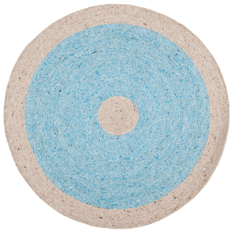 Mccall Hand Woven Wool/Cotton Rug in Beige/Blue, Round 5'