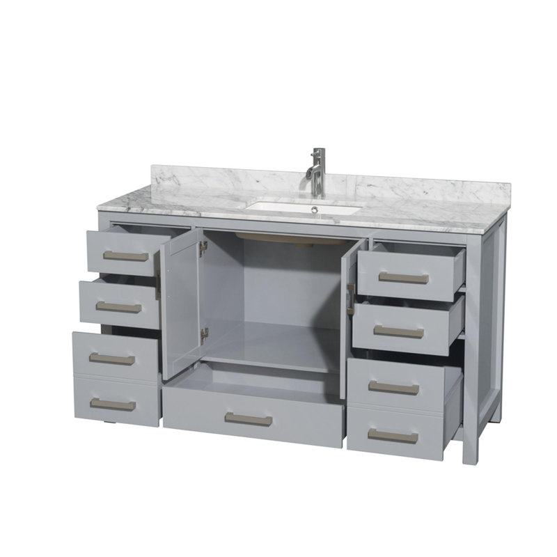 Ensemble de meuble-lavabo simple 60 po avec plateau en marbre Sheffield, Gris