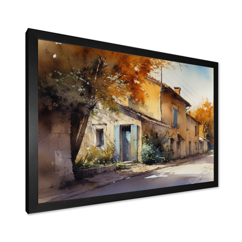 «Genessa Mediterranean Village Street VII», reproduction sur toile, H 24 po x l 32 po x P 1 po, Cadre photo noir