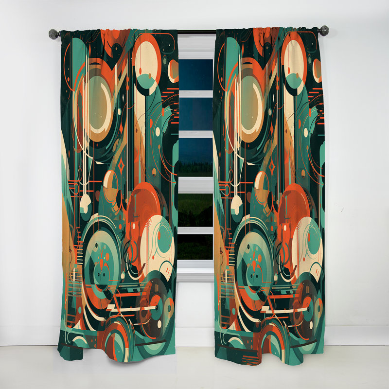 Vert et orange Mid Century Innovations IV - Rideau moderne - Velours obscurcissant - 1 panneau, L 52 po x L 120 po