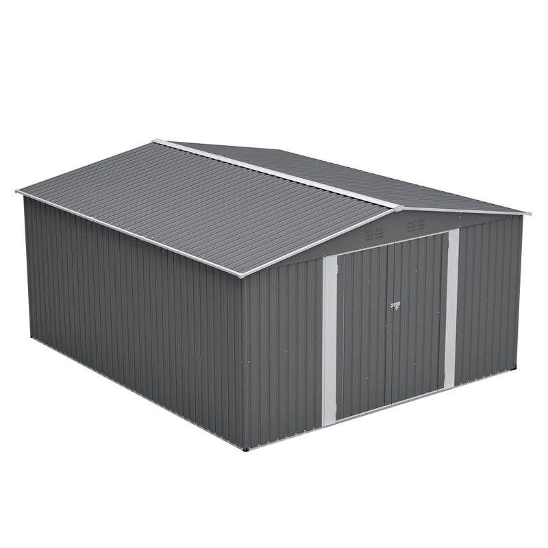 12*14 Ft Metal Outdoor Storage Shed With Floor Frame And Lockable Door For Backyard Patio Lawn,gray
