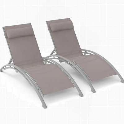 Outdoor Chaise Lounge Set Of 2 Patio Recliner Chairs With Adjustable Backrest And Removable Pillow