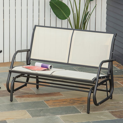 Banc oscillant pour 2 personnes, causeuse double à bascule de patio avec structure en acier thermolaqué pour porche de jardin arrière, beige
