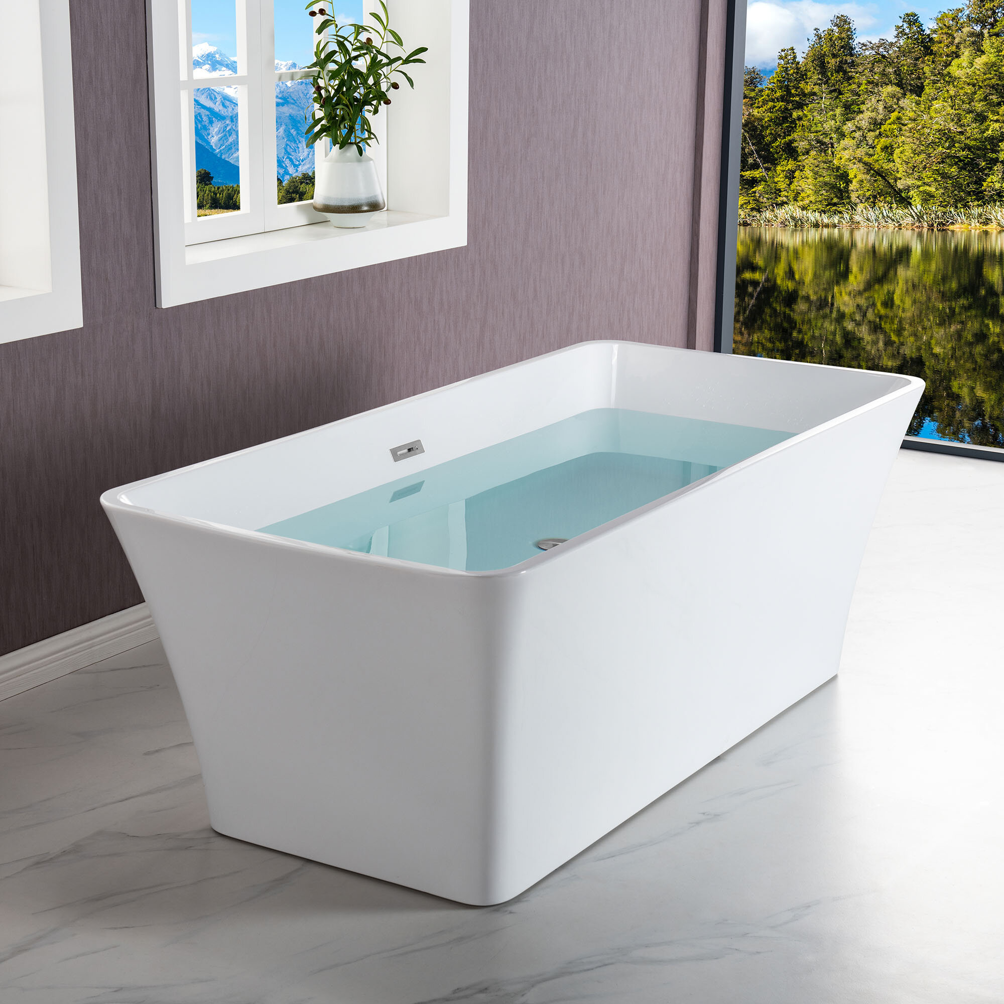 Woodbridge Reims 29.5-in x 59-in White with Polished Chrome Trim Acrylic  Oval Freestanding Soaking Bathtub with Drain (Center Drain) in the Bathtubs  department at