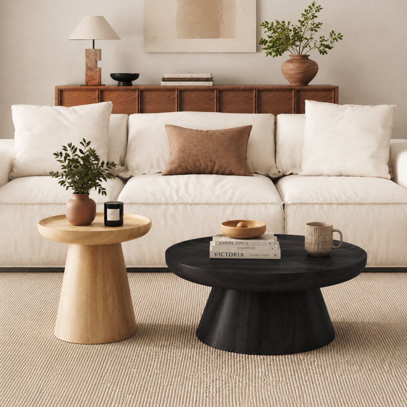Table basse circulaire en bois, Black/Natural Wood