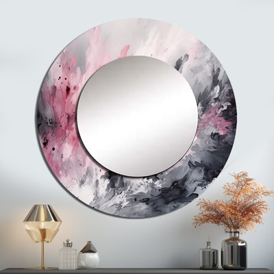 Oceana Evolving in Pink Grey Ink Ink I - miroir géométrique, miroir mural rose unique, impression sur métal