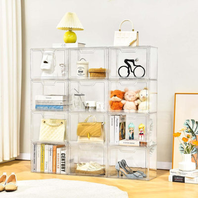 Organizer For Closet,Clear Acrylic Display Case For Handbag Organizer, Purse Storage Box With Magnetic Door, Plastic Storage Bins For Book, Collectibles, Cosmetic (5 Pack)