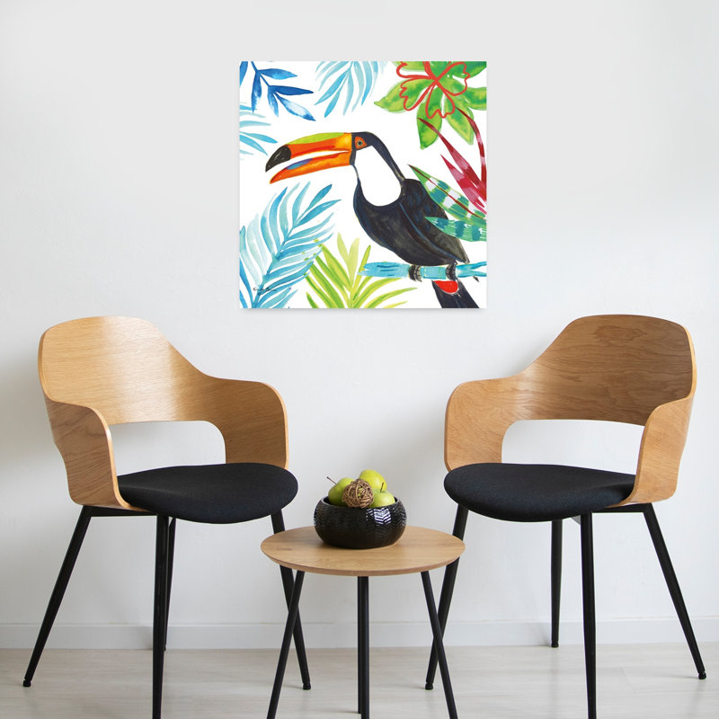 Tropicana II, oiseau abstrait, palmier, art floral tropical, H 24 po x l 24 po