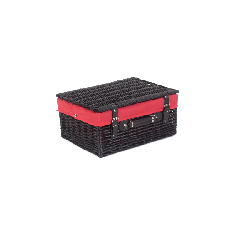 Wicker Hamper Basket with Lining, Black/Red, 19cm H x 41cm W x 30cm D