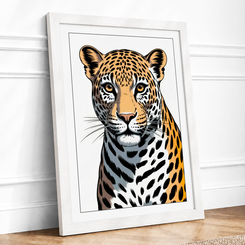 Leopard's Gaze Minimalist - Framed Print, A4 - 29.7 x 21.0 cm, White