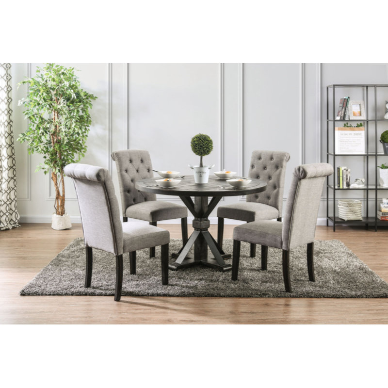 Ensemble de chaises de salle à manger rembourrées en lin avec dossier rembourré capitonné, pieds en bois, Gris clair
