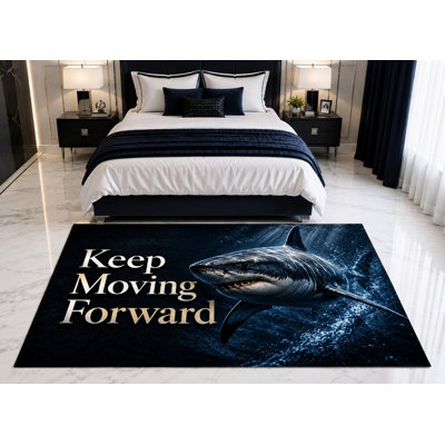 Tapis « Ultra Fin » 152 x 213 cm (5 pi x 7 pi) Shark Keep Moving Forward pour chambre d'enfant, chambre à coucher, salon et bureau à domicile, tapis doux à poils courts avec envers antidérapant en silicone