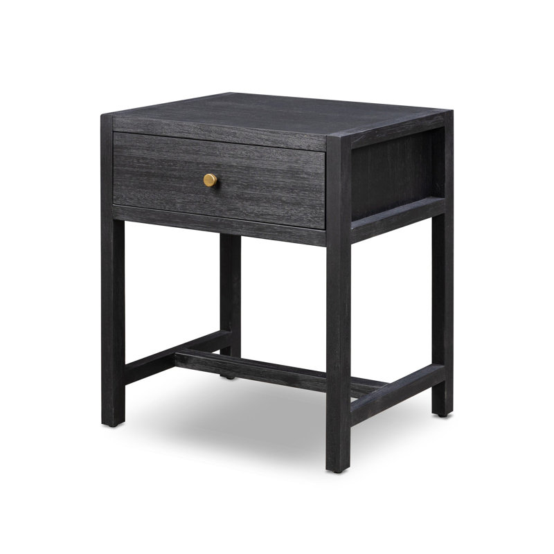 Sullivan Small Nightstand-Saddle Tan, Brushed Black Acacia Solid