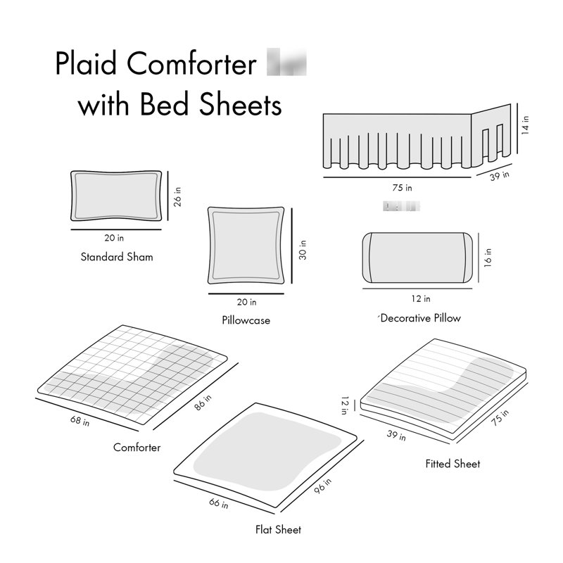 Édredon simple à carreaux avec draps - couleur moderne, bride contrastante, qualité