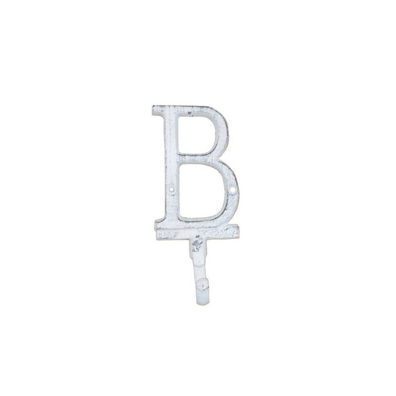 Crochet mural alphabet en fonte lettre b, Blanc délavé