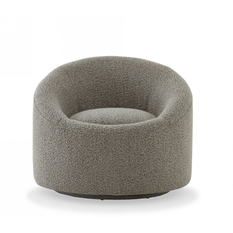 Upholstered Swivel Barrel Chair, Gray Boucle