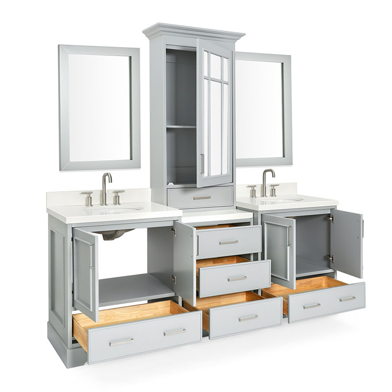 Ensemble de meuble-lavabo à double cuve 85 "avec miroir Abshire, Gris