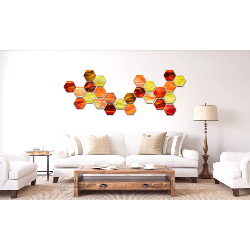 Earth Hex Glass Wall Sculpture, Yellow/Red