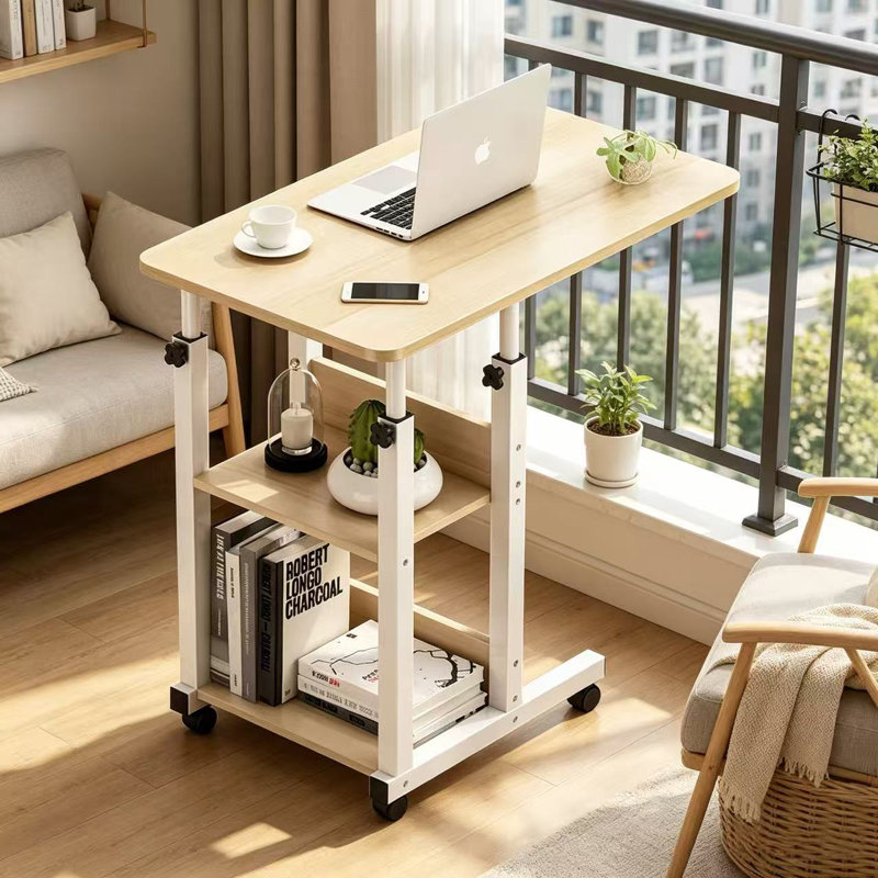 Height Adjustable Computer Table Standing Desk with Wheels, Beige, Yellow