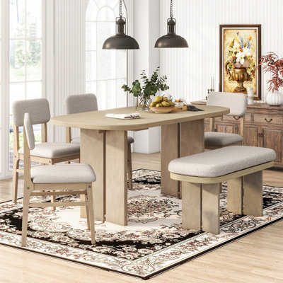 6-Piece Farmhouse Dining Table with Chair and Bench Set