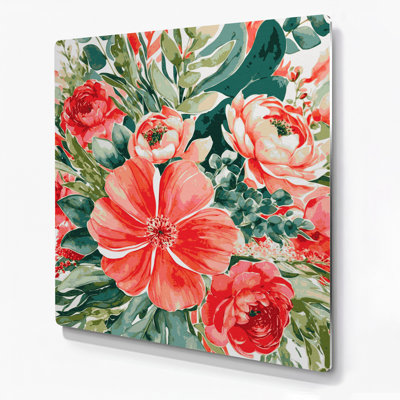 Aquarelle florale 40, art mural en métal beige