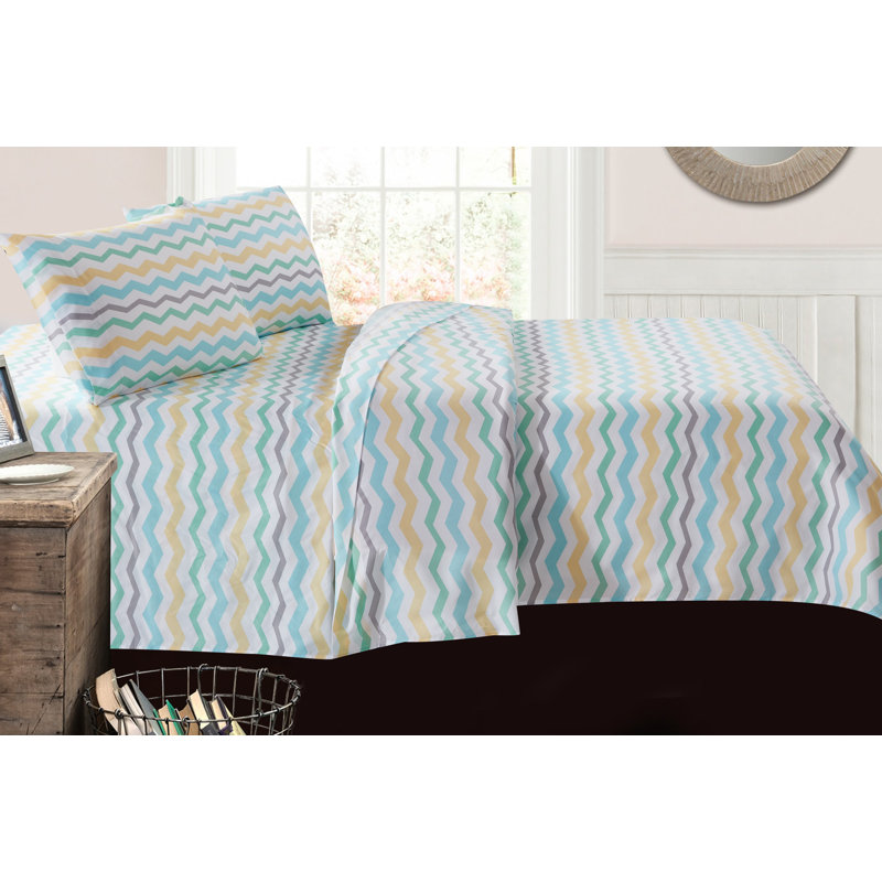 Margarita Microfiber Percale Chevron Sheet Set, Full Sheet Set with Fitted Sheet and 2 Pillowcases