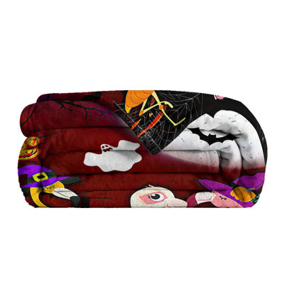 Couverture de flanelle à imprimé de flamants roses sur le thème d'Halloween, jeté en sherpa et flanelle réversible de 60 x 80 pouces, couverture chaude et confortable pour lit, canapé, camping, utilisation toutes saisons